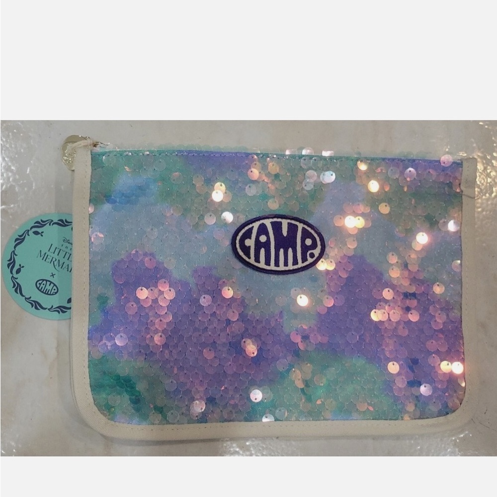 NEW CAMP Little Mermaid Disney Iridescent Sequin Zip Bag - Picture 2 of 3